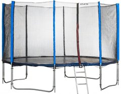Батут Atleto 435 см с двойными ногами с сеткой синий (3 места), Уличные батуты, Круглые, 180 кг, 435, Китай, Украина